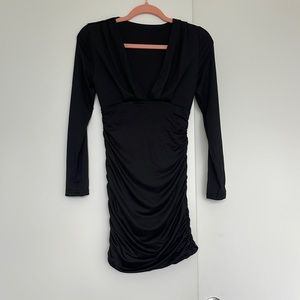 Long Sleeve V-Neck Ruched Body Con Dress